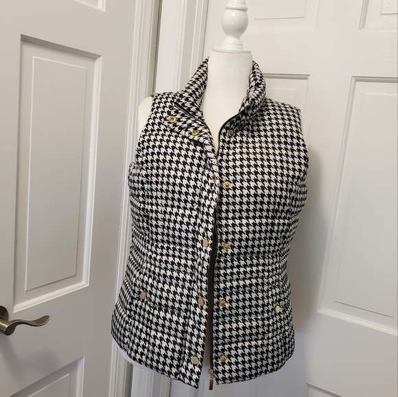 Charter Club Houndstooth Print Puffer Vest Zip/Snap Close Size Large - Picture 1 of 14
